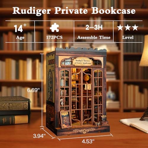 DIY Miniature House Kit, Library Book Nook Kit, 3D Wooden Puzzles Bookshelf Craft Kits, Dollhouse Kit with LED Light, Mini Building Kit for Adults Teen to Build (Retro Bookstore) - Image 2