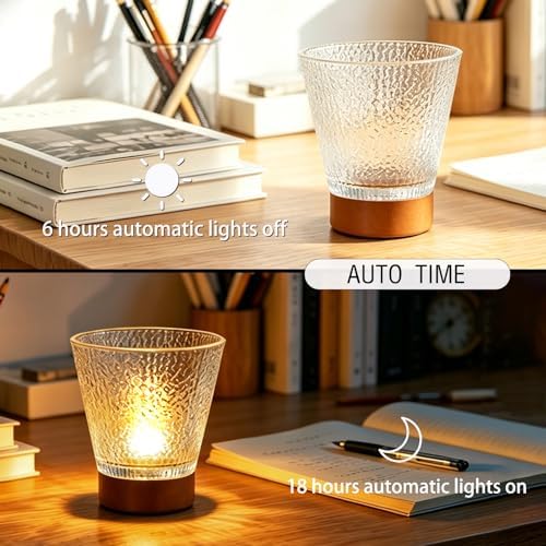 Battery Operated Night Light with Timer, Aesthetic Cordless Battery Powered Decorative Ambient Glass Lamp, Small Cozy Nightlight for Dorm, Nightstand, Bathroom, Warm Tree Pattern - Image 3