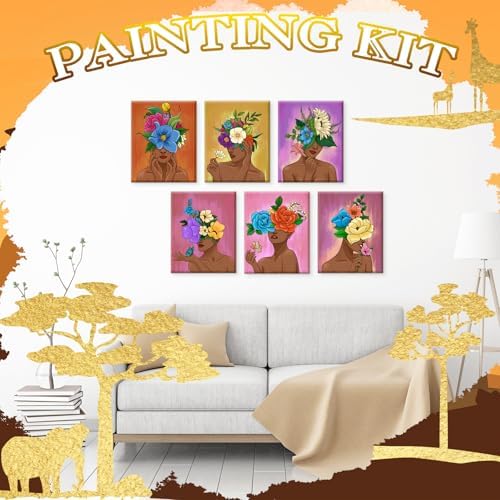 Motipuns 12 Set Flower Crown Lady Pre Drawn Canvas for Paint for Adults - Image 6