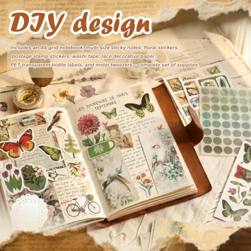 Jokapy Aesthetic Scrapbook Set in Vintage Plant Style, Journal Accessories for DIY Crafts, Scrapbooking Stickers and Paper Set for BuJo, Birthday Gift for Teenage Girls and Women, Green - Image 3
