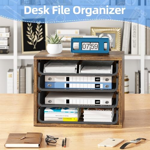 Simple Trending 4-Tier Desk File Organizer, Paper Organizer, Rustic Brown - Image 3
