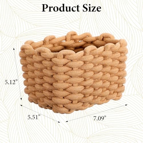 2 Pack Small Cotton Rope Basket – Handwoven Brown Storage Bins for Vanity, Desk, Bedroom & Bathroom – Durable Woven Organizer for Makeup, Jewelry & Essentials, 7.09 x 5.51 x 5.12 inches - Image 2