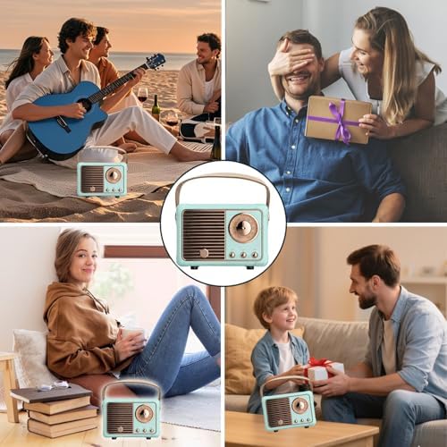 Vintage Bluetooth Speaker Cute, Retro Style Vintage Decor, Portable Wireless Bluetooth Speaker, Vintage Cute Old Fashion Style for Bedroom Kitchen Desk Office Party Outdoor Travel (Blue) - Image 3