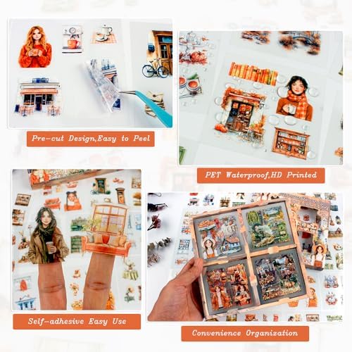 448Pcs Autumn Scenery Scrapbook Stickers for Scrapbooking Supplies, Transparent PET Aesthetic Stickers for Journaling, Junk Journal, Planner, DIY Craft Art, Scrap Booking Supples Kit - Image 3