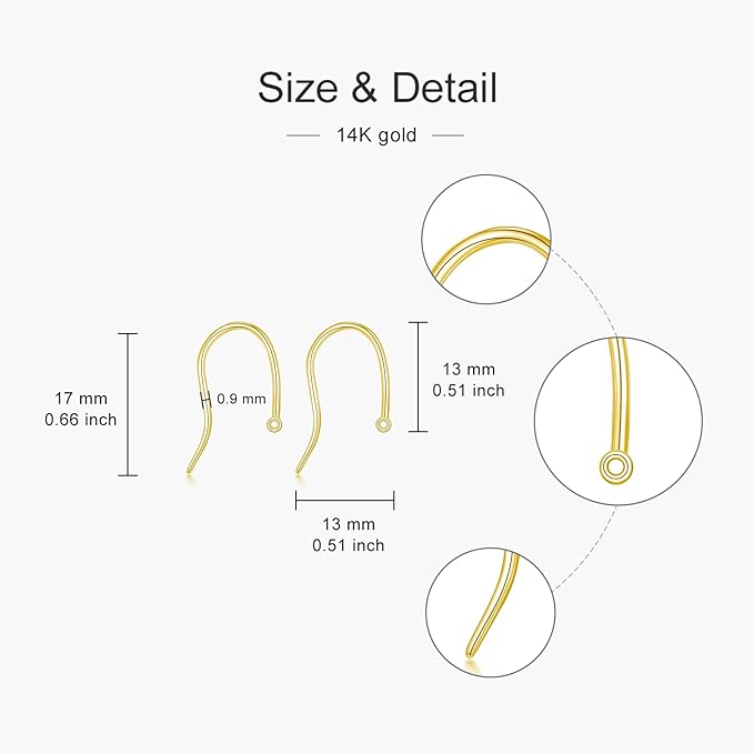 14K Real Gold Earring Hooks for Jewelry Making Fish Hooks 14K Yellow Gold Earring Findings for Earrings Jewelry Making(Style 6)