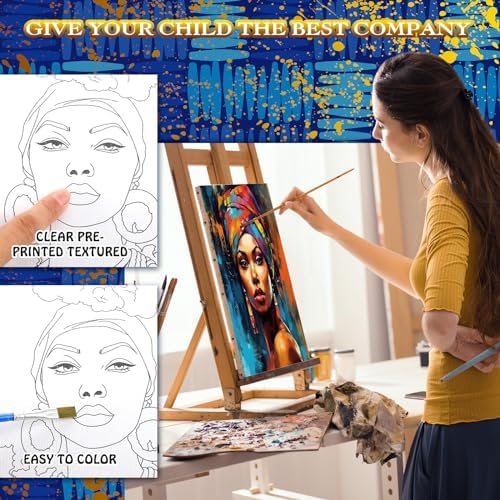 Affrolling 12 Pcs Pre Drawn Canvas for Painting for Adults 8 x 8 Inch Canvas Painting Kits Stretched with Drawing Ready to Paint Beginner Artists Date Night Party Supplies(Black Girl) - Image 3