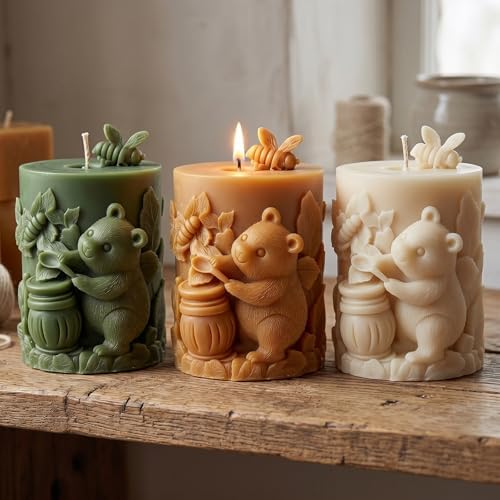 XIAOSHUI Honey Bear Cylinder Candle Mold Bee Jar Candle Silicone Molds - Image 7