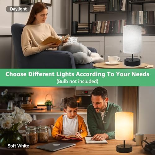 DEGNJU Small Table Lamp, Minimalist with Flaxen Shade, 9 Inch Design for Bedroom & Dorm Room, 2 Pack - Image 3