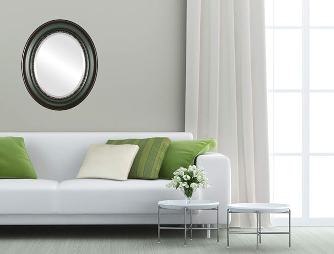OVALCREST Oval Beveled Wall Mirror for Home Decor - Heritage Style - Hunter Green - 21x25 Outside Dimensions