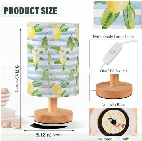 Fustylead Watercolor Floral Lemon Table Lamp for Bedroom USB Port Lamps Small Accent Table Lamp Nightstand Lamp Study Linen Shade with Wooden Base, Decorative Lamps for Bedside Reading|Kids|Dorm|Home - Image 4
