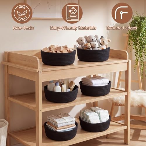 Yinkin 12 Pack Small Storage Basket Cute Natural Cotton Rope Woven Basket Tiny Boho Decorative Toy Storage Bin Gift Baskets for Home Organizing, Closet, Shelf, Nursery, Bathroom (Round,Black) - Image 6