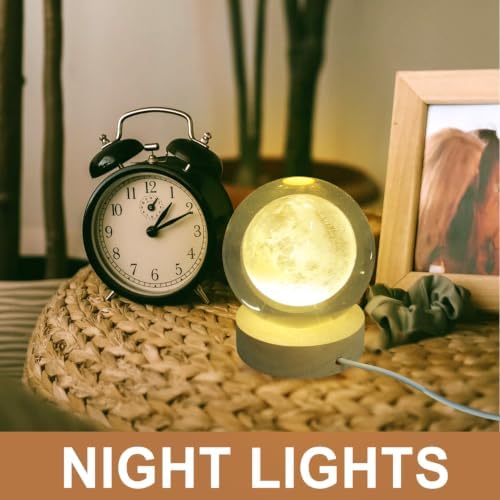 VICASKY 3D Engraved Moon Lamp with USB Wooden Base, Crystal Ball Moon Night Light Decorative Night Lamp Birthday Gifts for Kids Room Nursery Decor - Image 6