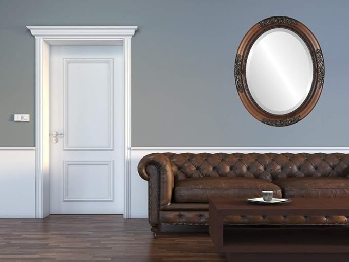 OVALCREST Oval Beveled Wall Mirror for Home Decor - Versailles Style - Walnut - 24x28 Outside Dimensions