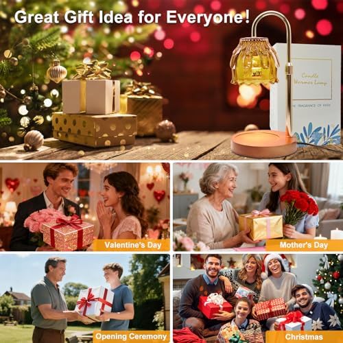 Candle Warmer Lamp with Timer and Dimmer 4-Level Dimmable Flower Light Heat Lamp for Jar Candles Adjustable Height Modern Cute Home Decor for Living Room Bedroom and Best Gift for Friends Lover. Gold - Image 7