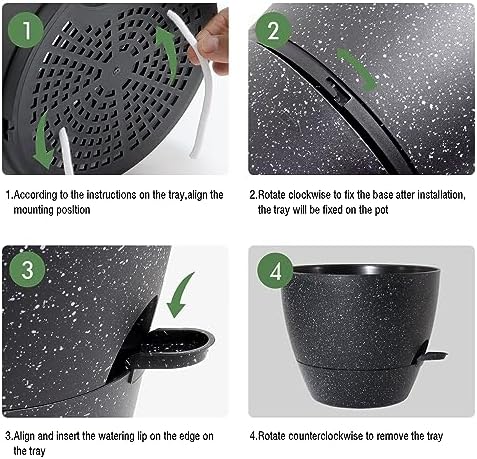 UOUZ Large Self Watering Pots, 12/10/9 Plastic Planters with High Drainage Holes and Deep Reservoir for Indoor Outdoor Garden Plants and Flowers, Black Speckles - Image 4