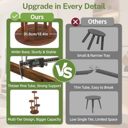 iDavosic.ly 5 Tier Wood Plant Stand Indoor Outdoor Corner Tall Shelf, Brown - Image 5