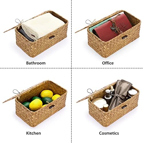 Hipiwe Wicker Shelf Baskets Bin with Lid X-Small Handwoven Basket for Shelf - Image 7