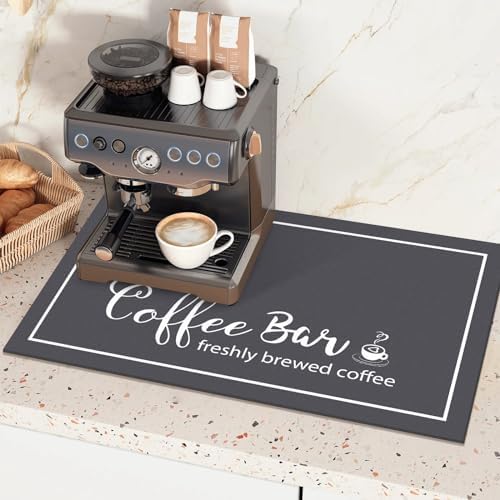 Findosom Dish Drying Mat, 18" x 24" Super Absorbent & Hide Stain Coffee Mat, Cuttable Drying Mat for Kitchen Counter, Coffee Bar Accessories, Under Dish Rack, Coffee Maker, Espresso Machine, DarkGrey - Image 5