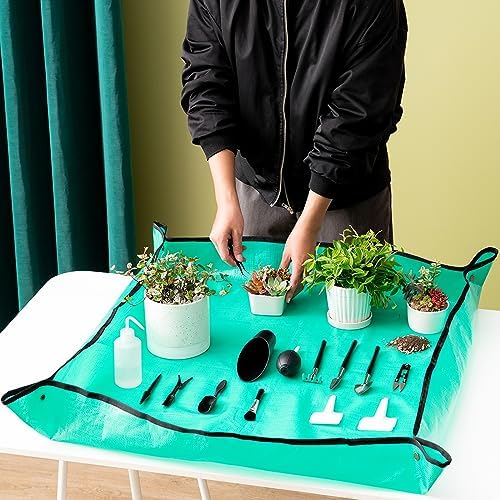 Melphoe 25Pcs Mini Garden Hand Transplanting Succulent Tools Set, 39.4" Thickened Repotting Mat & Plant Tag, Miniature Planting Indoor Fairy Care, Potting, Cactus, Houseplant Bonsai Tool Kit (Black) - Image 5