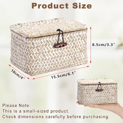 Hipiwe Wicker Shelf Basket Box Mini Seagrass Baskets with Lid,6.1"x4"x3.3" - Image 3
