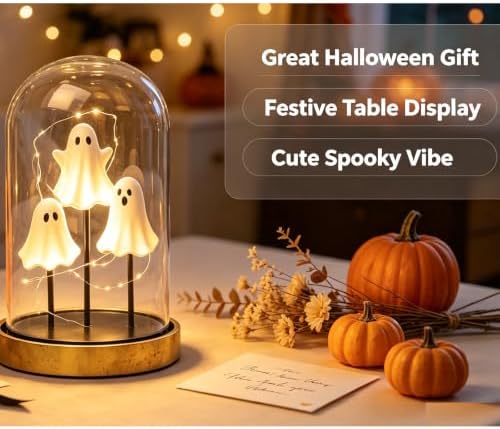 Halloween Lamp, Cute Ghost Night Light, Glass Cloche Stand Lamp - Image 5