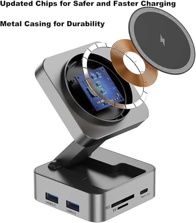 10-in-1 Portable USB-C Hub with Wireless Charger, 4K HDMI, Made with Aluminum Alloy Casing for Durability, Compatible with Mac, Windows, Compact and Lightweight USB C Docking Station for Travel