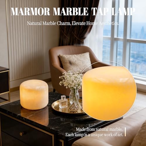 Marmor Marble Lamp Table Lamp Unique Stone Touch Lamp Pat Lamp Type-C 3 Way Bedside Lamp Ambient Light Bedroom Stands Night Light Decorative LED Warm Portable Lamp Rechargeable(Peach Jade) - Image 6