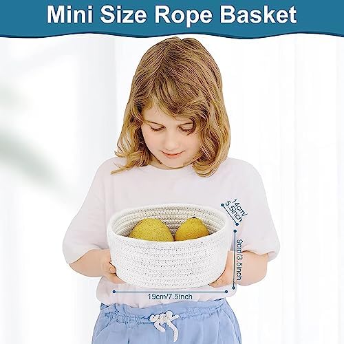 【2 Pack】 ABenkle Small Storage Baskets, Natural Cotton Rope Woven Baskets for Organizing, Tiny Oval Storage Easter Baskets, Small Basket, Cat Dog Toy Baskets, Bathroom Organization Bin - Image 2