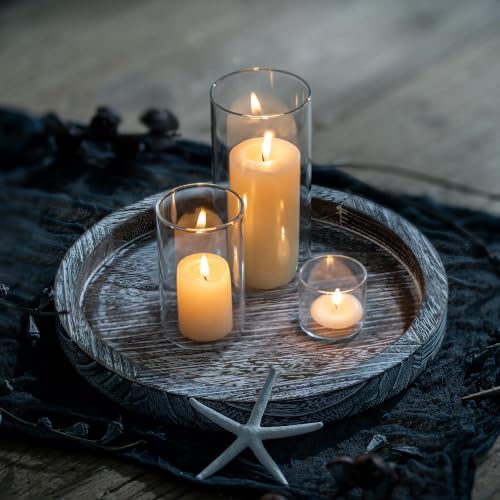Hanobe Round Wooden Candlestick Holder Trays, Whitewash Finish, 11-inch - Image 2