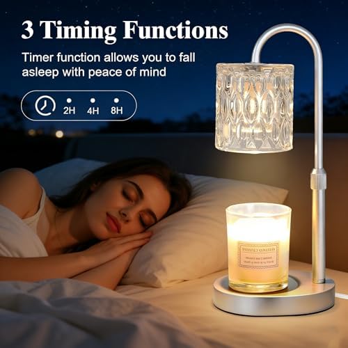 Dreamholder Electric Candle Warmer Lamp with Timer, Dimmable Candle Lamp with Adjustable Height, Wax Melter for Jar Candles Wood Base Floral Home Decor Gifts for Women Mom, Silver Glass - Image 4