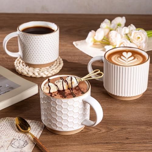 GBhome 15 OZ Stackable Coffee Mugs Set of 4, Ceramic Coffee Cups Set - Image 5