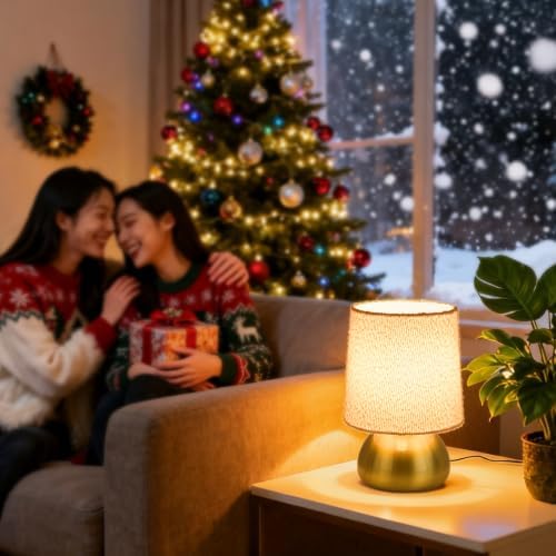 Mini Brass Table Lamp with Bouclé Linen Shade, Modern Small Bedside Lamp for Kitchen Counter, Bedroom, Desk, Bookshelf, Living Room,Kids Dorm - Image 5