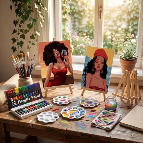 Ctosree 72 Pcs Fashion Women Paint and Sip Kit for Adults 8'' x 10'' Pre Drawn Canvas for Painting DIY Pre Printed Canvas for Party Favor Acrylic Painting Kit Wood Easel Brushes Date Night Bulk - Image 2