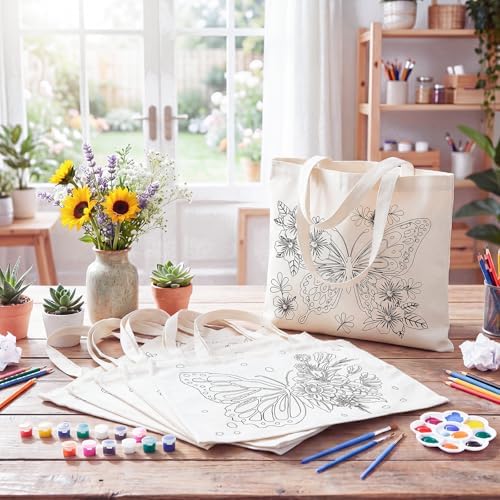 Locmeo 10 Set Paint and Sip Canvas Bags Pre Drawn Kit,Butterfly - Image 4