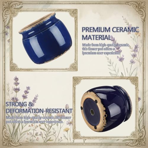 Vintage Planter Large Ceramic Plant Pot Navy Blue Pot - Image 3