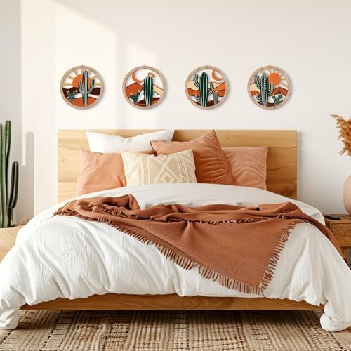 HPNIUB Boho Cactus Wall Decor, Rustic Desert Tropical Botanical Hanging Wood Sign for Living Room, Round Southwest Plant Wooden Plaque, Sun and Moon Wall Art for Apartment Office(10''x10'') - Image 4