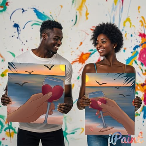 2Pcs Sip and Paint Kit for Adults,Valentines Couple Painting Kit Supplies Canvas, Pre Drawn Canvas to Paint for Date Night for Couples DIY Acrylic Painting Kits Party Favor 8×10 - Image 5
