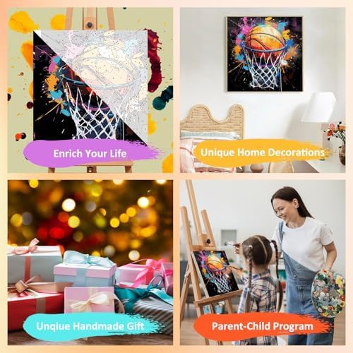 Basketball Paint by Numbers Kit for Kids, with Frame and Easel, 8x8 inch - Image 7