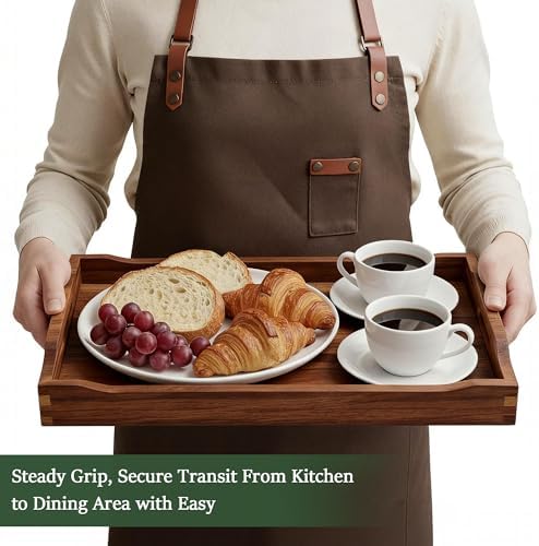 Acacia Wood Accent Serving Tray with Handles for Ottoman Coffee Table - Image 4