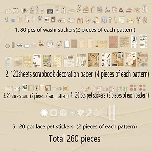 Alideco 260pcs Vintage Scrapbook Supplies Pack for Art Journaling Bullet Junk Journal Planners DIY Paper Stickers Craft Kits Notebook Collage Album Aesthetic Cottagecore Picture Frames(Book study) - Image 2