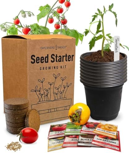 Tomato Growing Kit – Grow 8 Varieties of Delicious Tomatoes – Non-GMO Heirloom Seeds, Complete Indoor & Outdoor Tomato Seed Kit, Our Tomato kit is Perfect for Home Gardens & Fresh Cooking by GardenersBasics