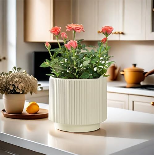 Ceramic 4.9+6.3 inch Planters, Modern Home and Office Flowerpot, Indoor and Outdoor Flowerpot with Drainage Hole (White) - Image 3