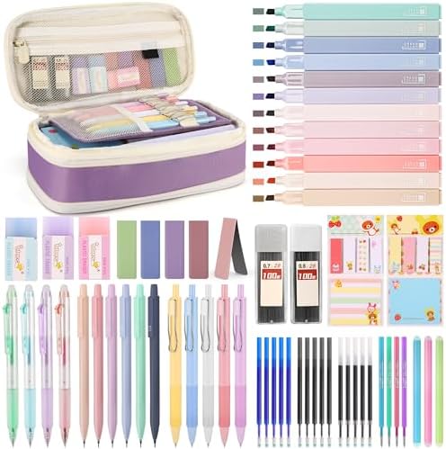 DazSpirit 62PCS Aesthetic Stationery Set with Foldable Pencil Case, Purple by DazSpirit