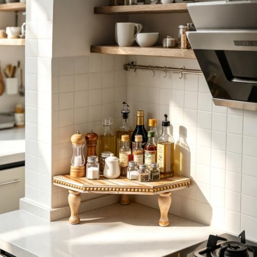 Wood Corner Counter Shelf Thicken Framehouse Decorative Tray (Retro White) - Image 4