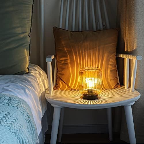 LUSHARBOR Battery Operated Lamp, Cordless Table Lamps for Home Decor, Battery Powered Nightlight with LED Bulb, Decorative Glass Beside Lamp for Bedroom Living Room-Gold - Image 4