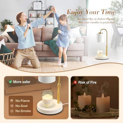 CASTLELIFE Dimmable Candle Warmer Lamp with Timer, Height Adjustable Candle Warmer for Jar Candles, Electric Wax Melt Warmer for Home Decor House Warming Gifts, Birthday Gifts for Women, White Gold - Image 4