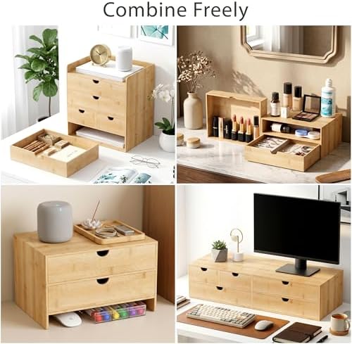 Bamboo Desk Organizer with Drawers, Desktop Storage for Office Supplies - Image 4