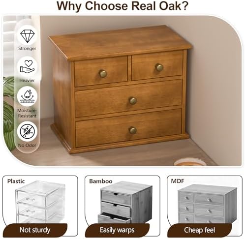 Oak Desk Organizer with Drawers, Durable Wooden Desktop Storage Box - Image 3