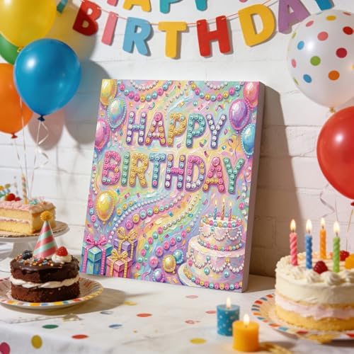 ARTopet 2Pcs DIY Pearl Painting Kit with Frame 9.84x9.84IN Birthday Theme Gemstone Diamond Dots Beads Art Craft for Adult Beginners Display Tabletop Wall Mounting Home Decor-01 - Image 5