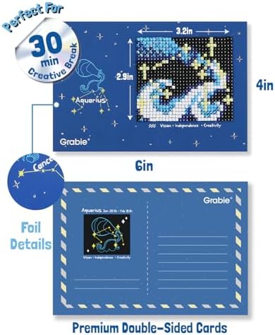 Grabie Mini Diamond Painting Cards Kit, 12 Pack Square Drill, Zodiac Glow - Image 6